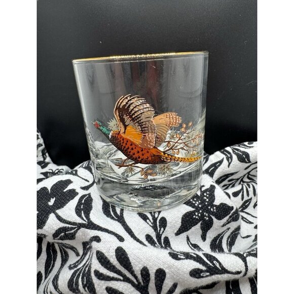 Vintage Other - Pheasant Lowball Gold Rim Cocktail Glasses 3 1/8” x 2 7/8” Vintage No Chips